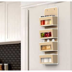 Organizador de almacenamiento para colgar sobre la puerta con 4 bolsillos, color beige, para habitación de bebé, con ventanas transparentes para pañales y juguetes. - Product Image 3