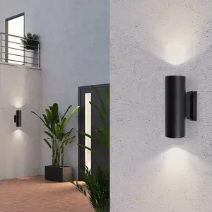 Aplique de pared cilíndrico de latón fundido a presión de doble cabeza, luces modernas para exteriores, montado en la pared para Villa, balcón, porche, pasillo