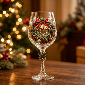 Tasse à café en verre artisanal, transparente comme du cristal, avec bordure dorée <span class=keywords><strong>rouge</strong></span>, motif chaussette de Noël, festif et intemporel, pour la maison et le bureau, vente en gros - Product Image 5