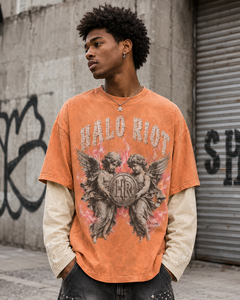 T-<span class=keywords><strong>shirt</strong></span> personnalisé avec impression sérigraphique et strass, fabricant de t-shirts amples tie-dye pour hommes, t-<span class=keywords><strong>shirt</strong></span> décontracté en coton <span class=keywords><strong>orange</strong></span> - Product Image 3