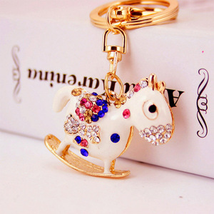 New Trojan Horse Keychain Crystal Metal Pony Handbag Pendant Car Key Ring New Year Souvenir Gift