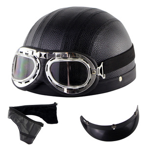 Vente directe fabricants rétro Vintage demi-visage <span class=keywords><strong>casque</strong></span> de <span class=keywords><strong>moto</strong></span> lunettes PU ABS coque visage ouvert Style pour les filles nouvel état - Product Image 4
