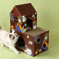 Vente en gros directe usine : Maison pour chat ondulée à 2 niveaux, panneaux latéraux épaissis personnalisables, avec zone à gratter