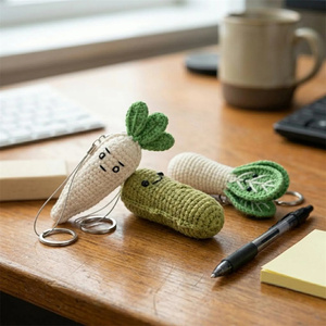 Vente Flash : Jouet Sensoriel Kawaii en Forme de Légume, Poupée Amigurumi Mooli au Crochet, Porte-clés, Jouet Anti-stress Amigurumi au Crochet Click Clack - Product Image 4