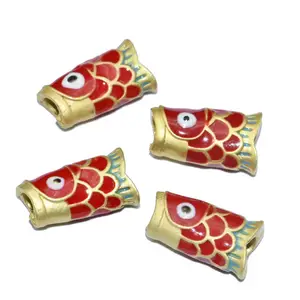 3D中国金龙鱼镀金大孔金属鱼形彩色珐琅DIY手链项链金属松件