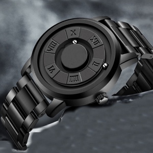 นาฬิกาควอตซ์สแตนเลสสตีลสำหรับผู้ชาย ดีไซน์สร้างสรรค์ แฟชั่นทันสมัย ตัวเรือนสีดำ เข็มหมุนแบบแม่เหล็ก กันน้ำ - Product Image 5