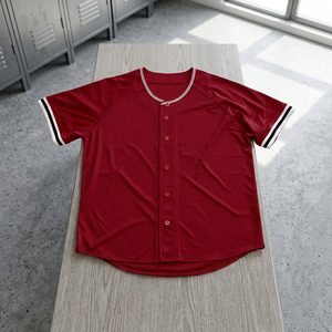 Maillot de baseball des Tigers pour hommes, rouge, manches courtes, col en V, 100% polyester, broderie du nom de l'équipe, fermeture à boutons sur le devant, coupe classique, toutes tailles - Product Image 3