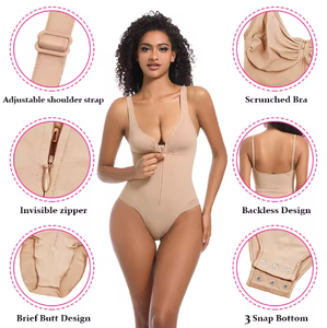 Body de mujer con cremallera invisible frontal, cuello en V, sin costuras, transpirable, control firme, ecológico, top moldeador, sexy, traje de baño con logo - Product Image 2
