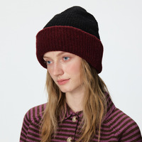 Bonnet en tricot à revers contrastant pour femme, style décontracté, chaud et ample, en maille côtelée épaisse, idéal pour l'hiver