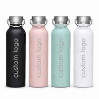 Bouteille d'eau en acier inoxydable mat avec logo personnalisé, 17 oz, 20 oz, sans plastique, couvercle entièrement métallique, compatible avec le porte-gobelets de voiture, thermos isotherme
