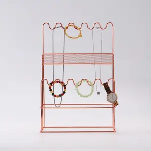 Nieuwe Ontwerp Desktop Metalen Sieraden Rack Organizer Met Houten Sieraden Doos Voor Ketting, Armband, Oorbel