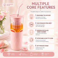 Gobelet infuseur à thé en acier inoxydable 304 avec paille, filtre amovible, anti-fuite, double paroi isolée, pour thé aux fruits, tasse de voyage