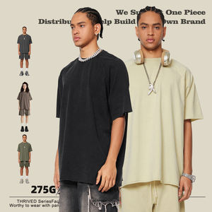 Popolare t-shirt oversize in puro cotone 275gsm girocollo a maniche corte lavata con orlo sfrangiato Raglan traspirante - Product Image 4