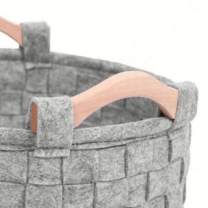 Panier de rangement rond pliable pour animaux de compagnie en feutre populaire pour la maison avec poignées - Product Image 4