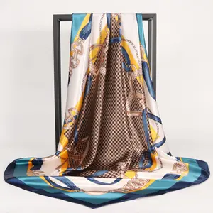 European and American silk Islamic scarf 90cm square printed headscarf sun block shawl Ding silk scarf wholesale