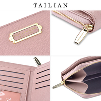 Portefeuille court de style coréen pour femmes Tailian fermeture à glissière à fente multi-cartes en PU avec doublure en polyester porte-monnaie moyen transfrontalier