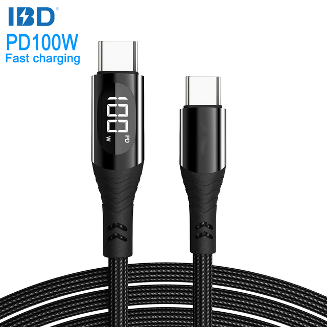 IBD PD 240W 100W 60W 27W 5A 3A LED Display Fast Charging Data Transmission USB Type-C Cable Nylon Braided IOS Computer