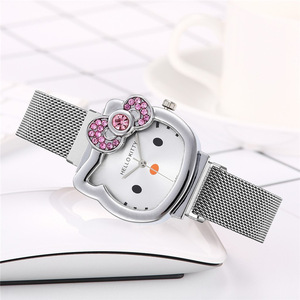 Orologio Kitty per ragazze orologio al quarzo con diamante fiocco magnete carino cartone animato ragazza studente per bambini orologio fibbia tipo di fibbia - Product Image 4