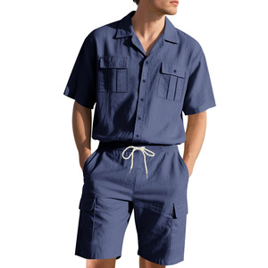 Cappotto lungo da uomo abbigliamento estivo Casual cappotto lungo in <span class=keywords><strong>lino</strong></span> e Polo e Shorts in stile hawaiano - Product Image 2