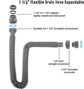 Tubo de Desagüe Telescópico Flexible de PP de Alta Calidad al por Mayor, Tubería Extensible de 1 1/2'' con Sistema Push-Pop para Cocina y Baño - Product Image 5