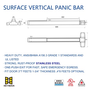 Serrure de porte à barre poussoir dissimulée <span class=keywords><strong>KEYMAN</strong></span>, serrure à barre poussoir en acier inoxydable, sortie de secours cachée, serrure de sortie cachée en aluminium - Product Image 2