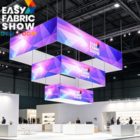 Présentoir suspendu au plafond pour stand d'exposition, portable et réutilisable, en tissu tensionnel à triple cube, imprimé par sublimation à 4 faces