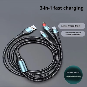 Cáp dữ liệu sạc nhanh 3A, nylon bện một kéo Ba cáp dữ liệu, bán chạy nhất trong thương mại điện tử - Product Image 5