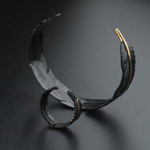 Ensemble de bijoux en acier inoxydable, bracelet ouvert réglable en argent, bracelet en forme de plume pour homme et femme, bijoux classiques, cadeau - Product Image 3