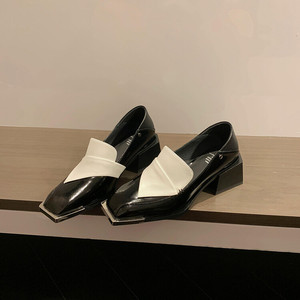 Zapatos de Mujer Cialisa Fashion, Diseño Cuadrado, Cuero Genuino Negro, Tacones de Bloque Blancos, Zapatos de Tacón <span class=keywords><strong>para</strong></span> Mujer <span class=keywords><strong>2022</strong></span> - Product Image 4