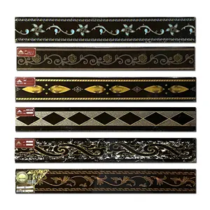 Azulejos de suelo de borde de China, decoración de esquina de pared, azulejo de rodapié de suelo de plata dorada esmaltada negra brillante