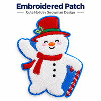 Écusson brodé personnalisé Bonhomme de neige, style chenille, pour les fêtes d'hiver, badge appliqué de forme personnalisée pour accessoires vestimentaires