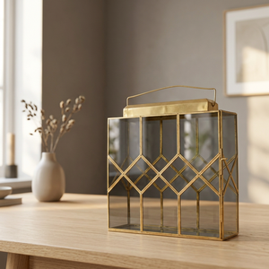 Wholesale Home and Weddings Decorative <b>Brass</b> Metal Framed Black Glass Candle Holder <b>Lantern</b> - Product Image 2