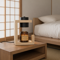 Lampe chauffe-cire aromatique sans flamme style nordique en bois de bambou, lumière réglable, ambiance apaisante, chauffe-bougie en bois massif - Transfrontalier
