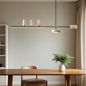 Modern Minimalist Yellow Travertine Strip Chandelier Led Multi Head Long Pendant <b>Light</b> For Home Dining Room Wabi Sabi Style - Product Image 4