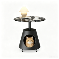 Table d'appoint en verre trempé et métal, style armoire noire, simple et moderne, table de chevet, nid pour chat innovant et amovible