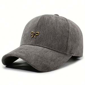 Casquette de baseball structurée élégante à motif pied-de-poule pour femme, chapeau de sport chaud et tendance avec nœud pour l'hiver - Product Image 6