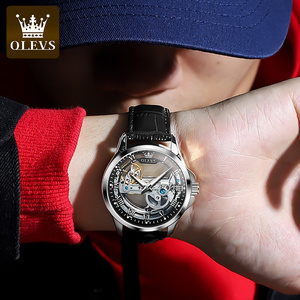 Olevs 6661 Orologi da Polso da Uomo di Lusso alla Moda Impermeabili Scontati OEM Sportivi Tourbillon Automatici in Pelle <span class=keywords><strong>Oro</strong></span> - Product Image 4