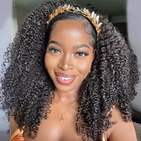 Perruque Afro Kinky Curly Mi-Tête avec Bandeau en Cheveux Vierge 100 % Humains Véritables pour Filles, Coiffure Courte pour Femmes Afro