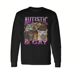 Camiseta de manga larga con gráfico de meme de gato autista y gay - Product Image 2