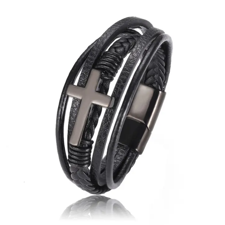 Wholesale Personalized Stainless Steel Cross Christian Jewelry High Quality Fashion Bracelet For Men