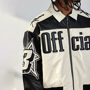 Tallas grandes Streetwear Moto Biker Hombres Pantalla personalizada Impresión Puff Impresión Boxy PU Faux Imitación Cuero Bomber Chaquetas - Product Image 2