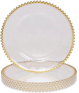 Assiettes de chargeur en <span class=keywords><strong>verre</strong></span> transparent or argent design classique avec motif rose pour les événements et les fêtes de restaurants - Product Image 3