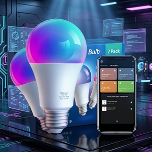 Ampoule WiFi 2.4G avec télécommande RGB, ampoule LED à commande sans fil européenne, dimmable, culot E26, ampoule A19, lumière ambiante - Product Image 1