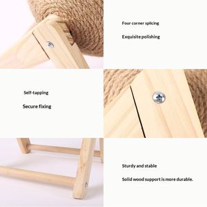 Jouet à gratter pour chat d'intérieur, boule en sisal rotative avec support en bois en forme de V stable pour l'entretien quotidien des griffes du chat - Product Image 3