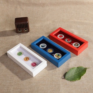 Acrylic Clear Lid Hinged Red Blue White Wood Coin Case Display Wooden Coin Storage Box