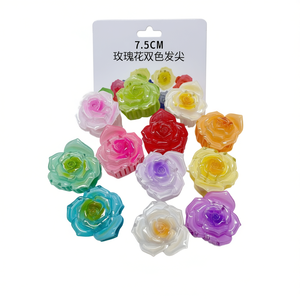 Pince à cheveux bicolore rose 7,5 cm, motif floral coloré pour femmes et filles - Product Image 1