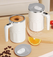 Mug à café multifonctionnel à agitation automatique avec affichage LED, poignée, couvercle en bois, doublure en acier inoxydable, tasse de voyage