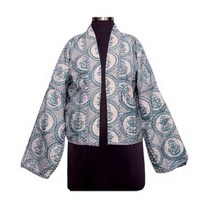Indian Handmade <b>Kantha</b> <b>Jacket</b> Women 100% Cotton Eco-Friendly Breathable Logo Floral Print Regular Full Sleeve Autumn Winter - Product Image 1