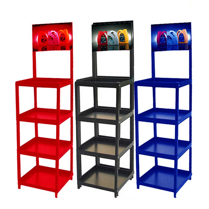 2024 Lubricant Oil Rack Display Unique 4 Tier Yellow Floor Standing