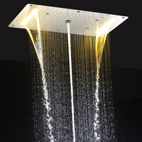 Salle de bain Système de douche thermostatique Plafond LED Ensemble de douche 380x700MM Pluie Cascade Massage Grand Pomme de douche Kit de robinets